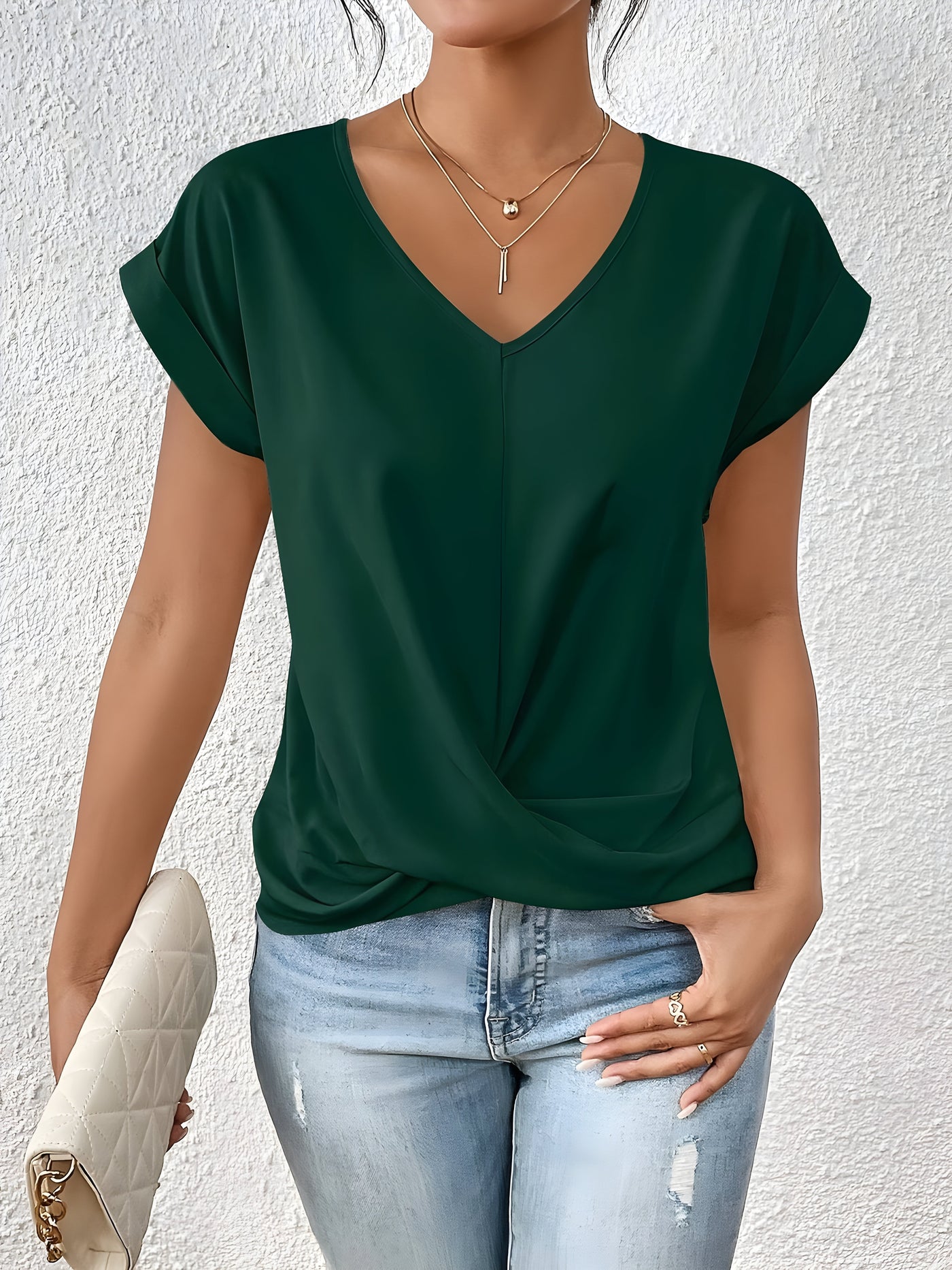 ANA - Elegancka Casual Bluzka z Dekoltem w Serek
