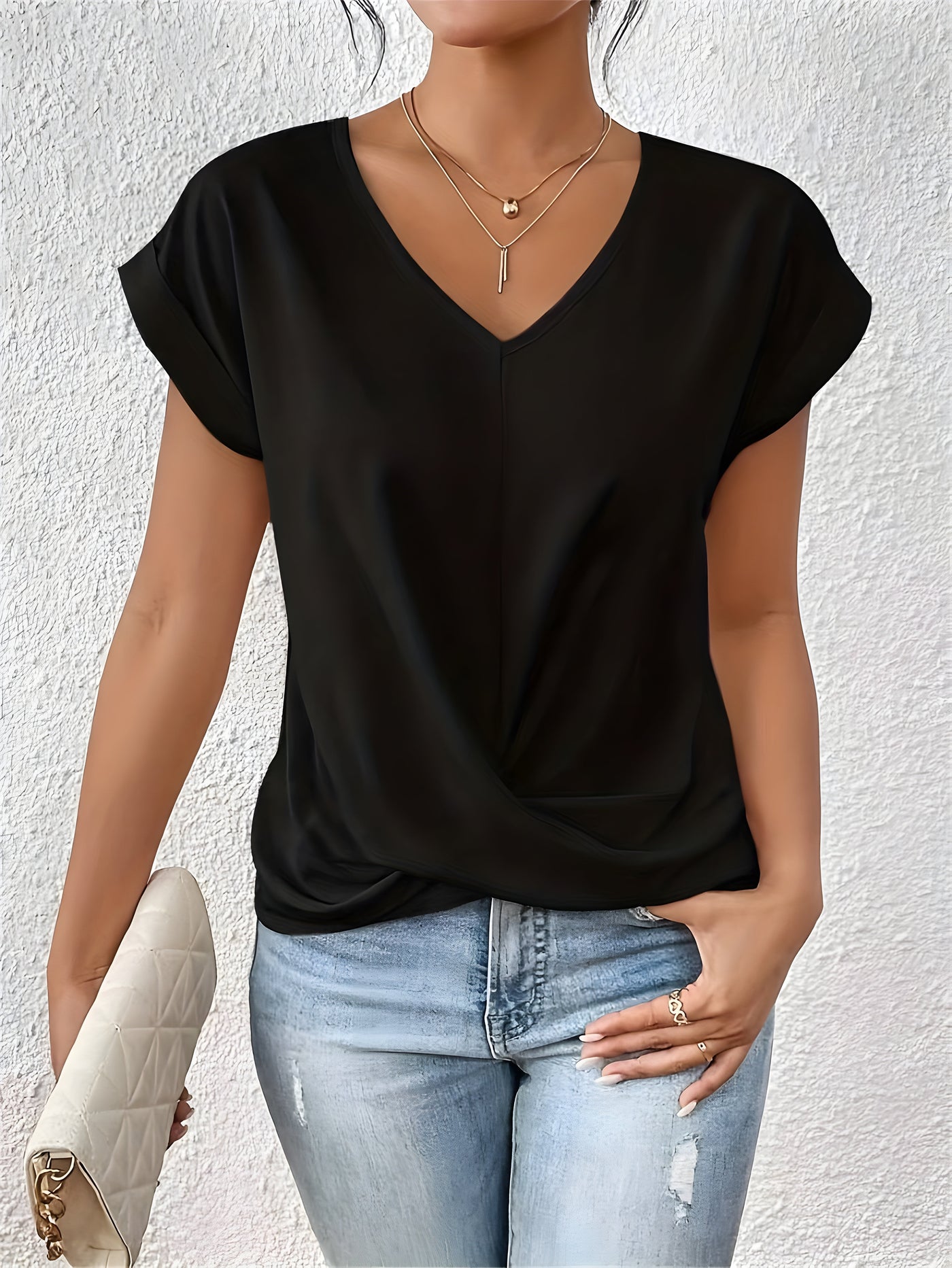 ANA - Elegancka Casual Bluzka z Dekoltem w Serek