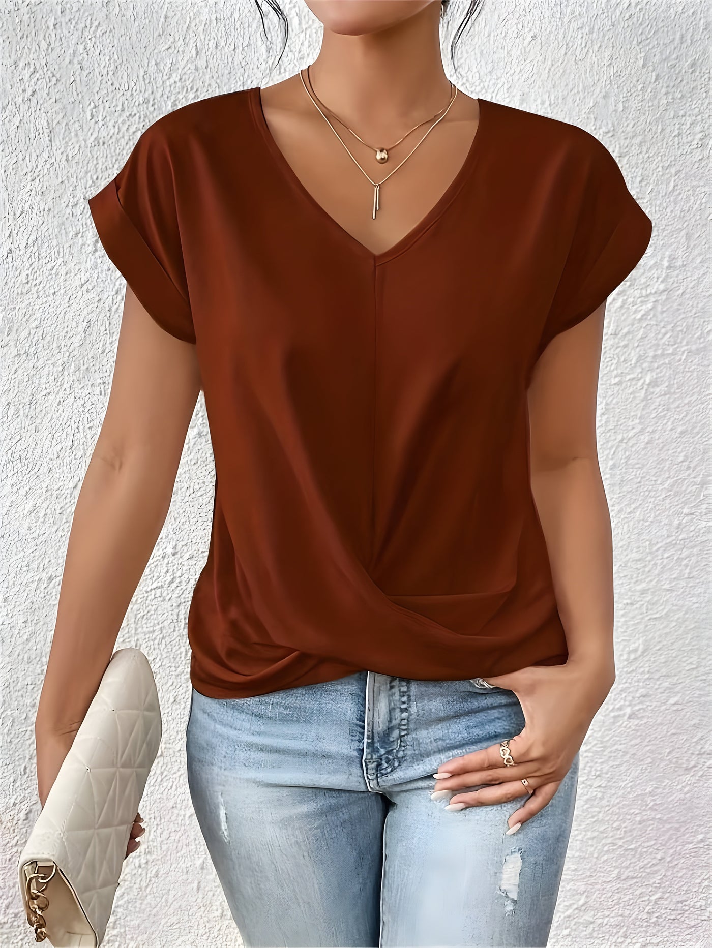 ANA - Elegancka Casual Bluzka z Dekoltem w Serek