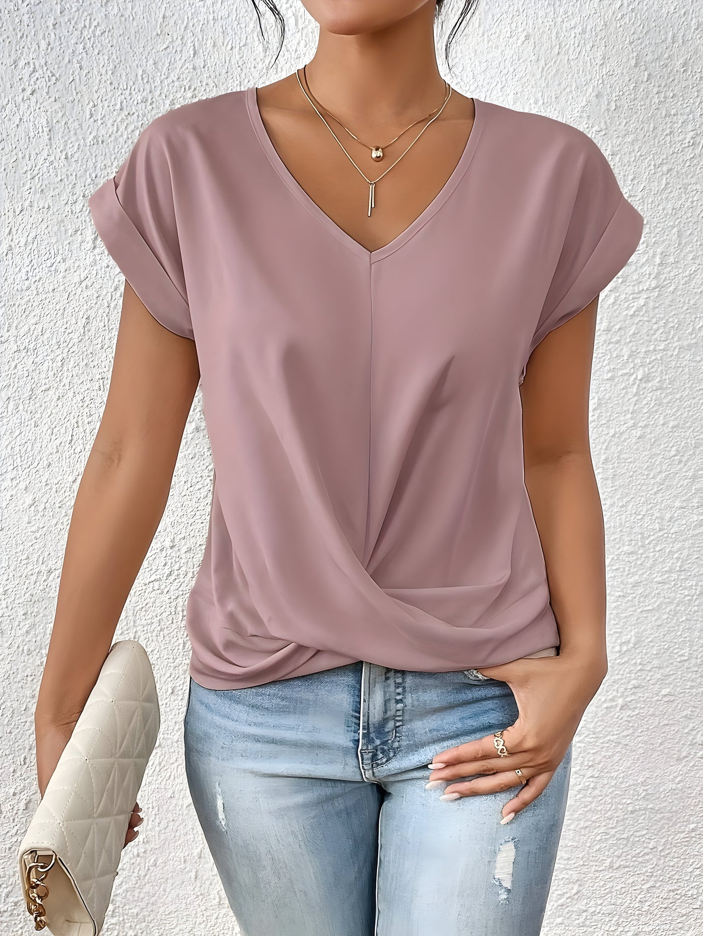 ANA - Elegancka Casual Bluzka z Dekoltem w Serek
