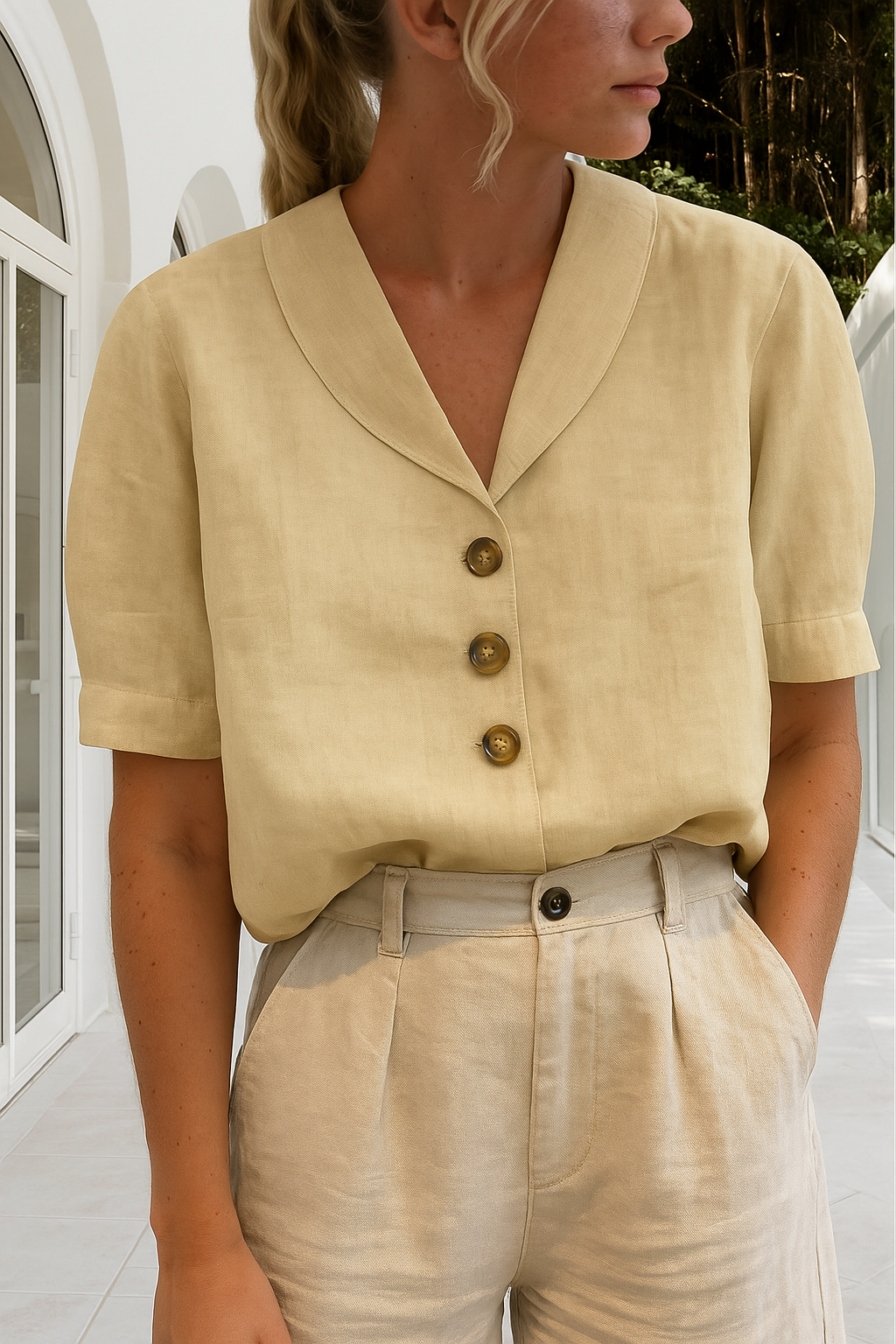 EVELINDA - Elegancka Casualowa Lniana Bluzka