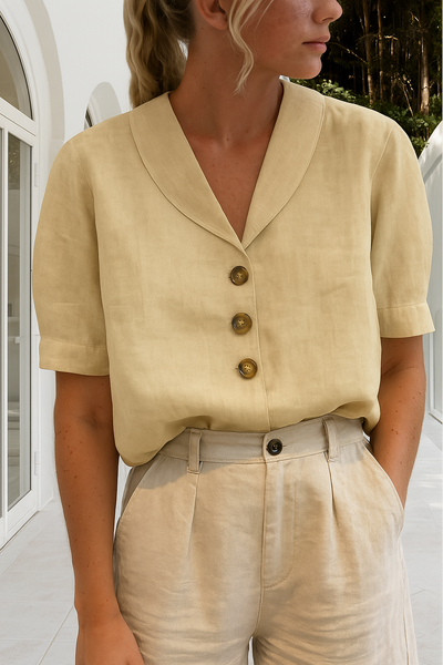 EVELINDA - Elegancka Casualowa Lniana Bluzka