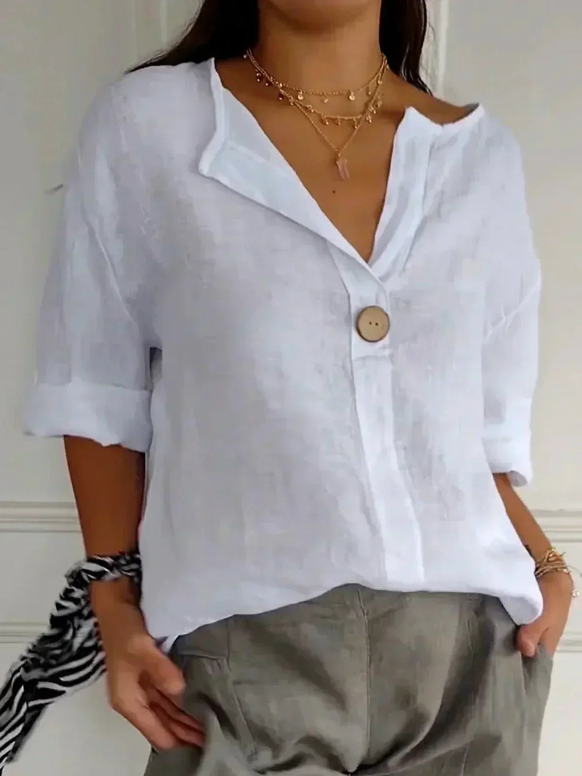 KAMILA - Casual Bluzka z Dekoltem w Serek